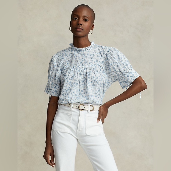 Ralph Lauren Tops - Ralph Lauren Floral Shirred Cotton Voile Top in Clover Floral, 4, MSRP $298